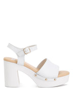 Women's white recycled leather block heel sandals for stylish outings