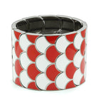 Stylish red and white stretch bracelet with a scalloped design for a fashionable look