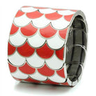 Stylish red and white stretch bracelet with a scalloped design, perfect for casual or dressy outfits