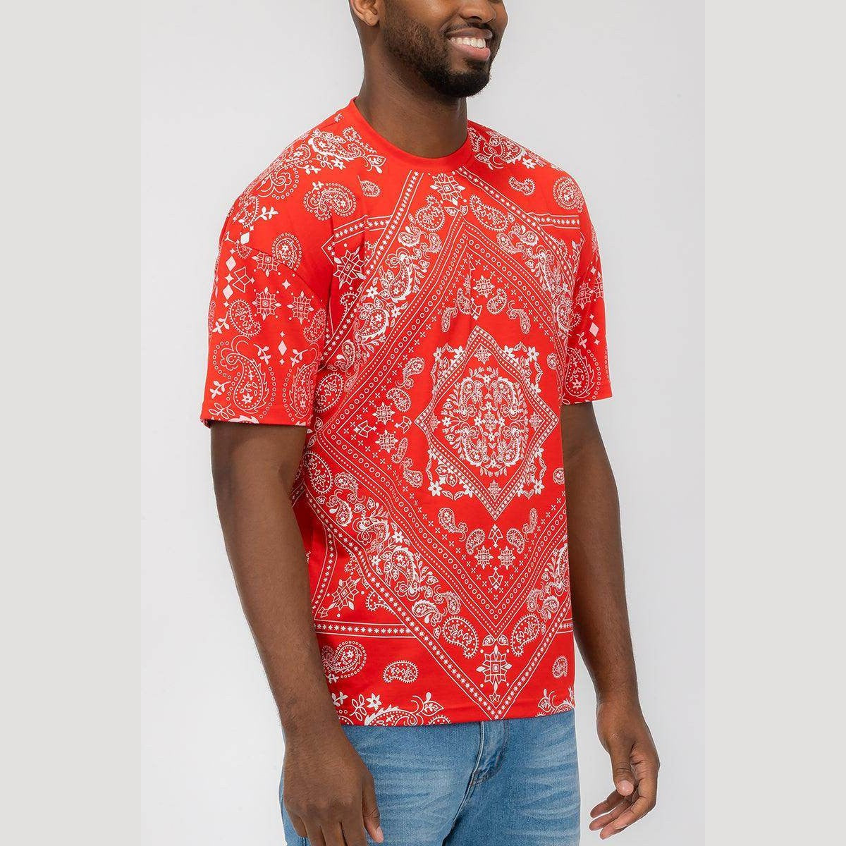 Red Bandana Print T-shirt - VacationGrabs