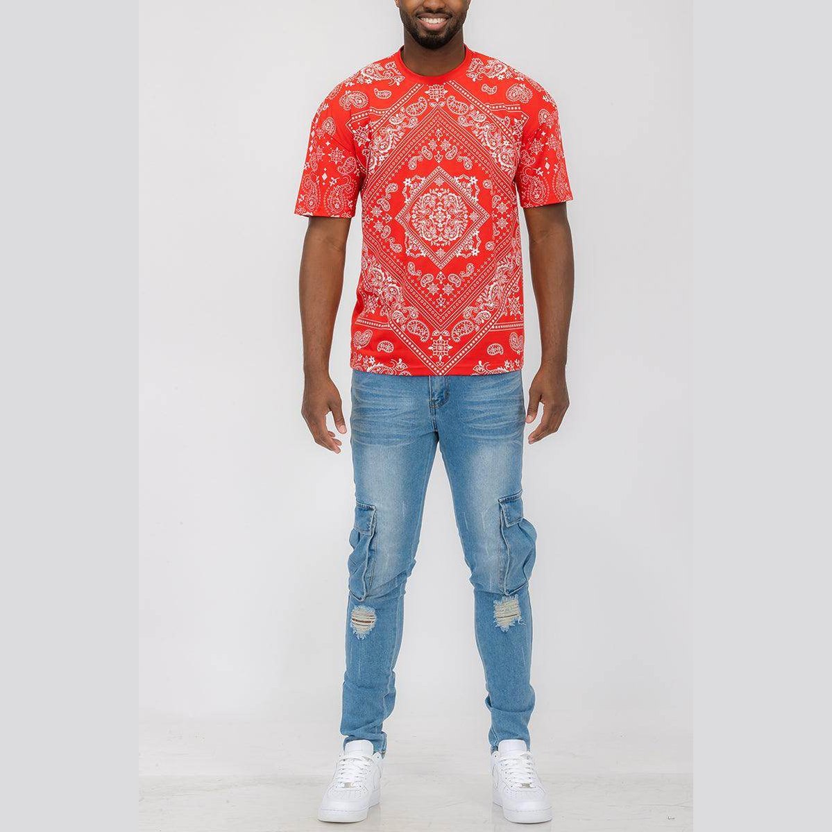 Red Bandana Print T-shirt - VacationGrabs