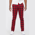 Men's WEIV red black plaid pants in a slim fit style for a fashionable look