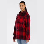 WEIV Women's Red Black Plaid Shacket with Button Closure and Front Pocket