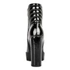 Women's black patent leather high heel boots for stylish outings