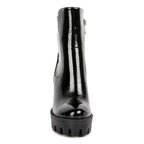 Women's black patent leather boots, perfect for stylish outfits