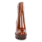 Women's brown high heel boots, glossy finish for stylish occasions