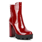 Rag Company red bottom high heel shoes, glossy finish, stylish platform ankle boots