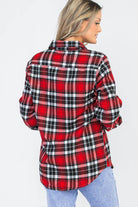 VacationGrabs Women's Red Boyfriend Plaid Flannel Shirt with a Relaxed Fit and Long Sleeves