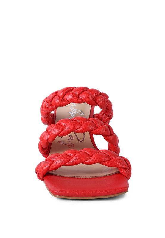 Rag Company red braided sandals with stylish three-strap design for fashionable women