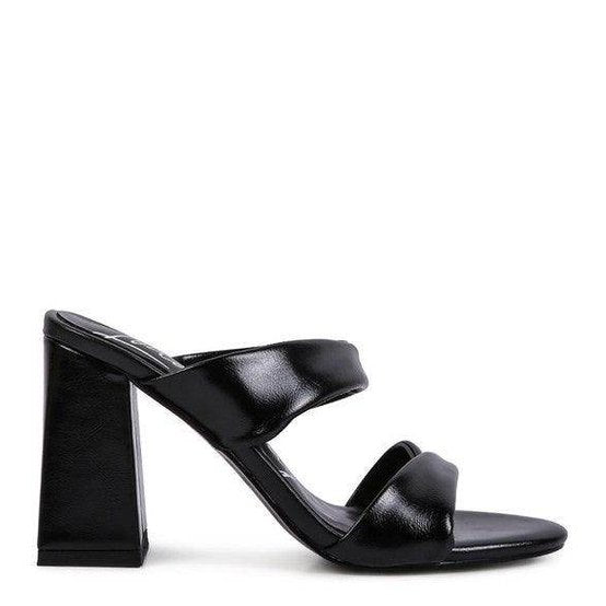 Stylish black block-heeled sandals perfect for pairing with outfits, not red high heeled sandals