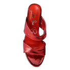 Rag Company red high heeled sandals with stylish cross-strap design and shiny finish