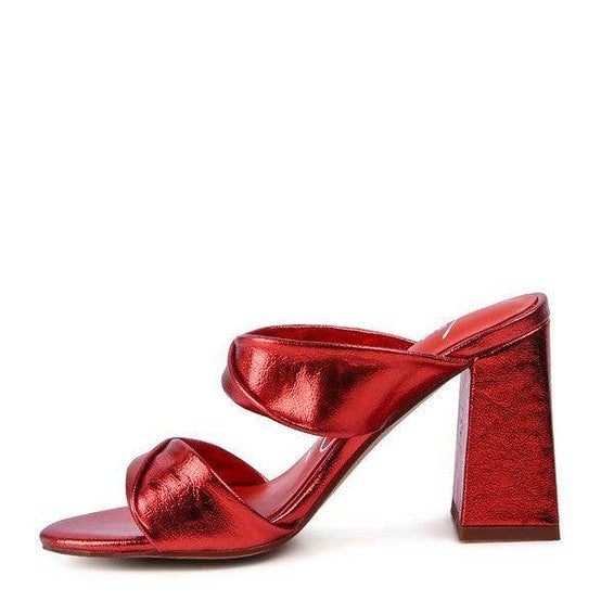 Rag Company red high heeled sandals with a chunky heel and stylish design for elegant occasions