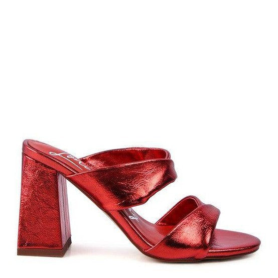 Rag Company red high heeled sandals with stylish straps and a chunky heel for fashionable comfort
