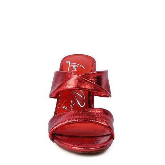 Stylish red high heeled sandals with a sleek design and comfortable interior by Rag Company