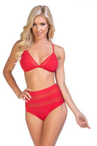 Red high waist bikini set for women, perfect for beach outings