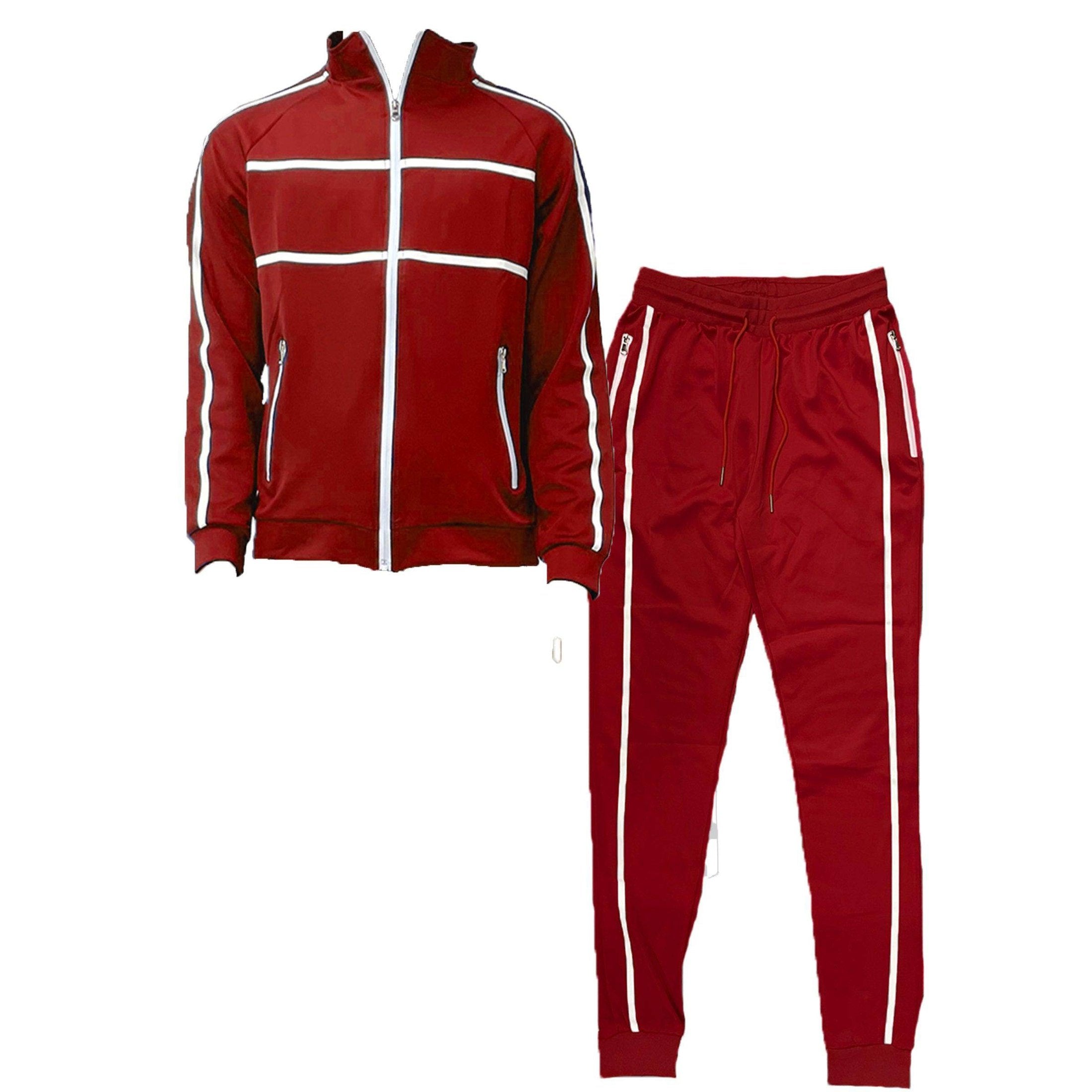 Red Jordan Tape Track Jacket Jogger Set - VacationGrabs
