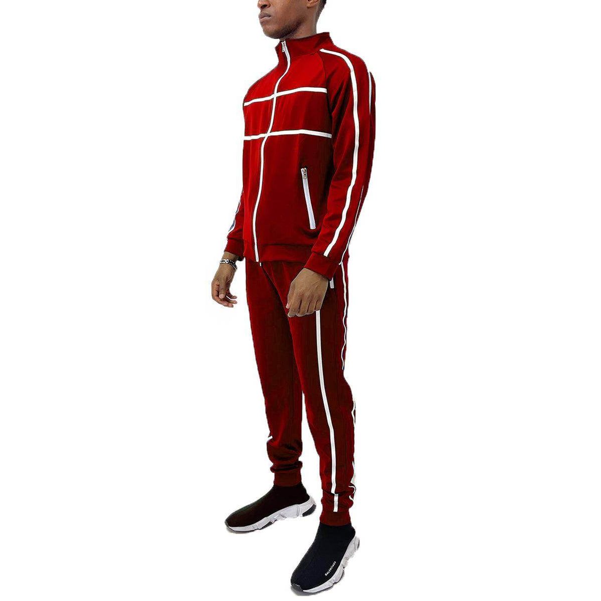 Red Jordan Tape Track Jacket Jogger Set - VacationGrabs