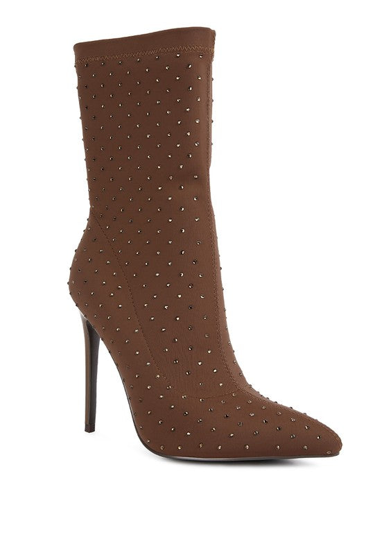 Stylish brown stiletto ankle boots with studded details for chic fashion statements