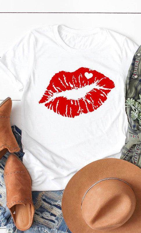 Red Lips Valentines Graphic Tee - VacationGrabs