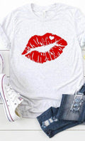 Red Lips Valentines Graphic Tee - VacationGrabs