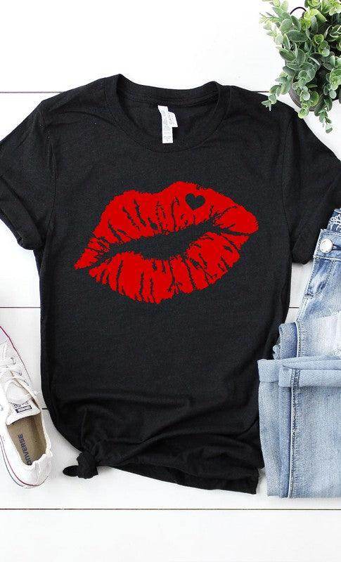 Red Lips Valentines Graphic Tee - VacationGrabs