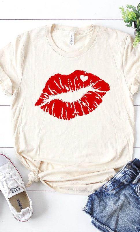 Red Lips Valentines Graphic Tee - VacationGrabs