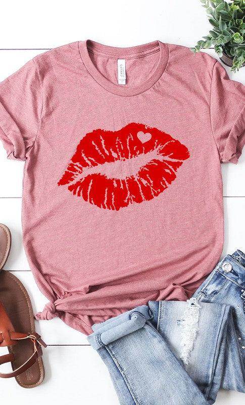 Red Lips Valentines Graphic Tee - VacationGrabs