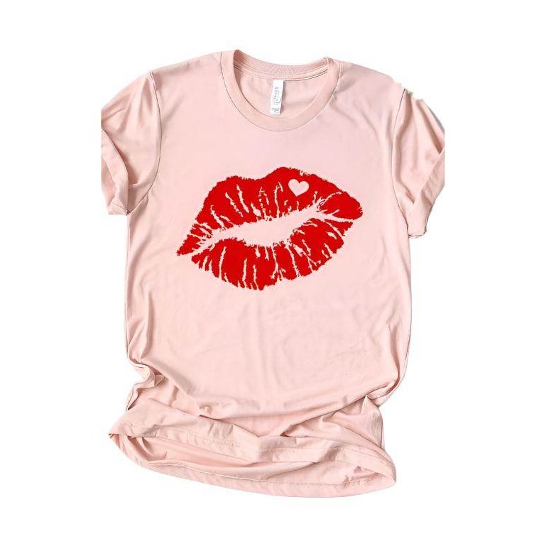 Red Lips Valentines Graphic Tee - VacationGrabs