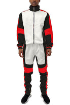 Men's 2PC Track Set featuring a sleek design in red multi track set for men, ideal for casual wear and workouts