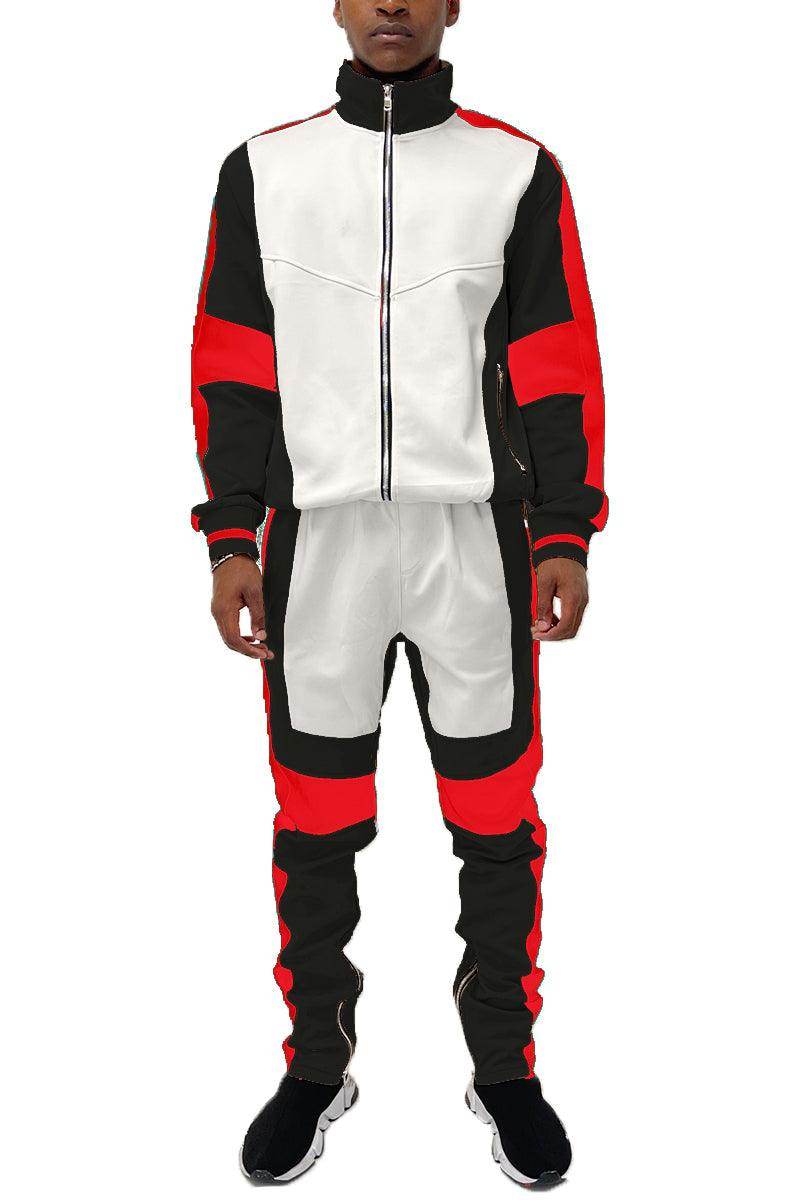 Men's 2PC Track Set featuring a sleek design in red multi track set for men, ideal for casual wear and workouts