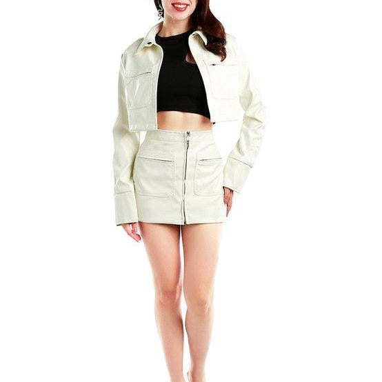 Women's Coats & Jackets Red or Cream Faux Leather Crop Jackets