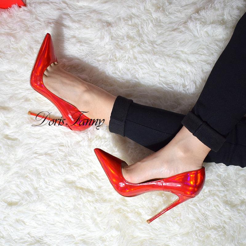Women's Shoes - Heels Red Patent Leather High Heel Shoes Reflective Mirror W/ 3 Heel Heights