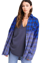 Women's blue plaid casual shirt by La Miel with a relaxed fit and stylish design