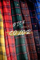 La Miel red plaid casual shirt among a selection of colorful flannel shirts