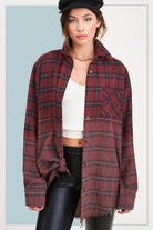 La Miel red plaid casual shirt with a relaxed fit and single chest pocket for trendy style