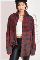 La Miel red plaid casual shirt featuring a relaxed fit and stylish design for everyday wear