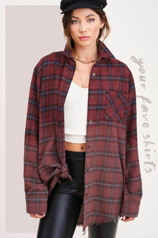 La Miel red plaid casual shirt featuring a relaxed fit and stylish design for everyday wear
