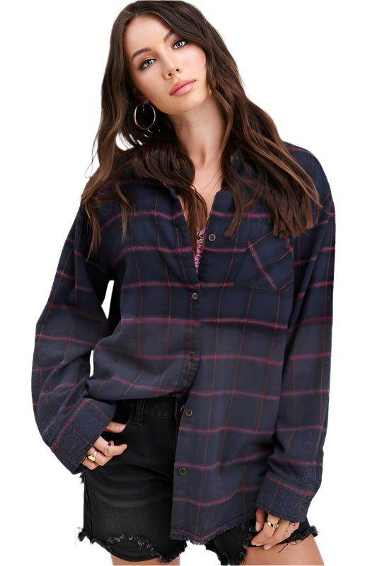 La Miel women's red plaid casual shirt with a relaxed fit and button-down design