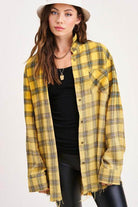 La Miel women's yellow plaid casual shirt with a relaxed fit for everyday wear