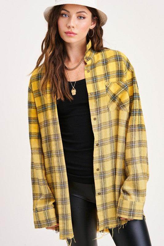 La Miel women's yellow plaid casual shirt with a relaxed fit for everyday wear