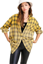 La Miel Women's Red Plaid Casual Shirt with a Relaxed Fit and Button Closure