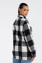 WEIV Red Plaid Oversized Shacket in black and white check pattern for stylish layering