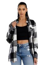 Women's red plaid oversized shacket by WEIV, featuring a relaxed fit and button closure