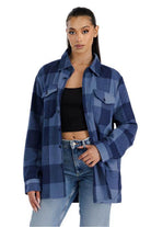 Stylish women's blue plaid oversized shacket by WEIV for a trendy layered look