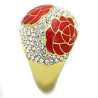 Red rose gold statement ring adorned with rhinestones and floral design for stylish elegance