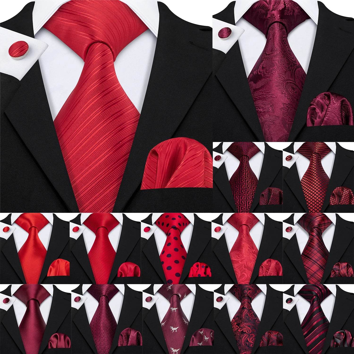 Red silk tie set for men, perfect for formal occasions
