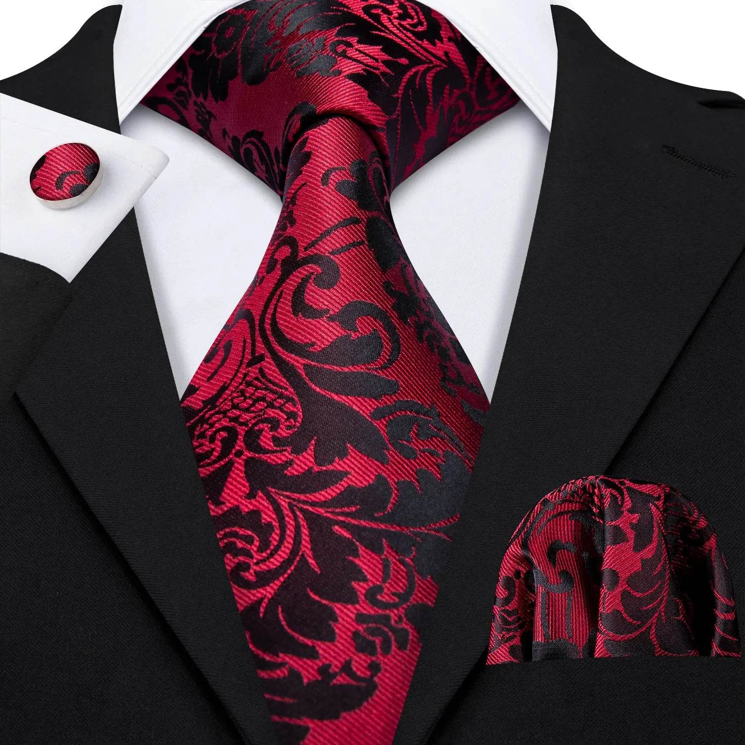 Red silk tie set for men, perfect for formal occasions