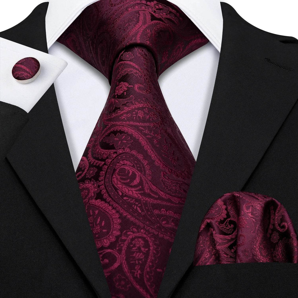 Red silk tie set for men, stylish formal accessory