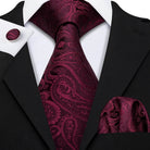 Red silk tie set for men, stylish formal accessory