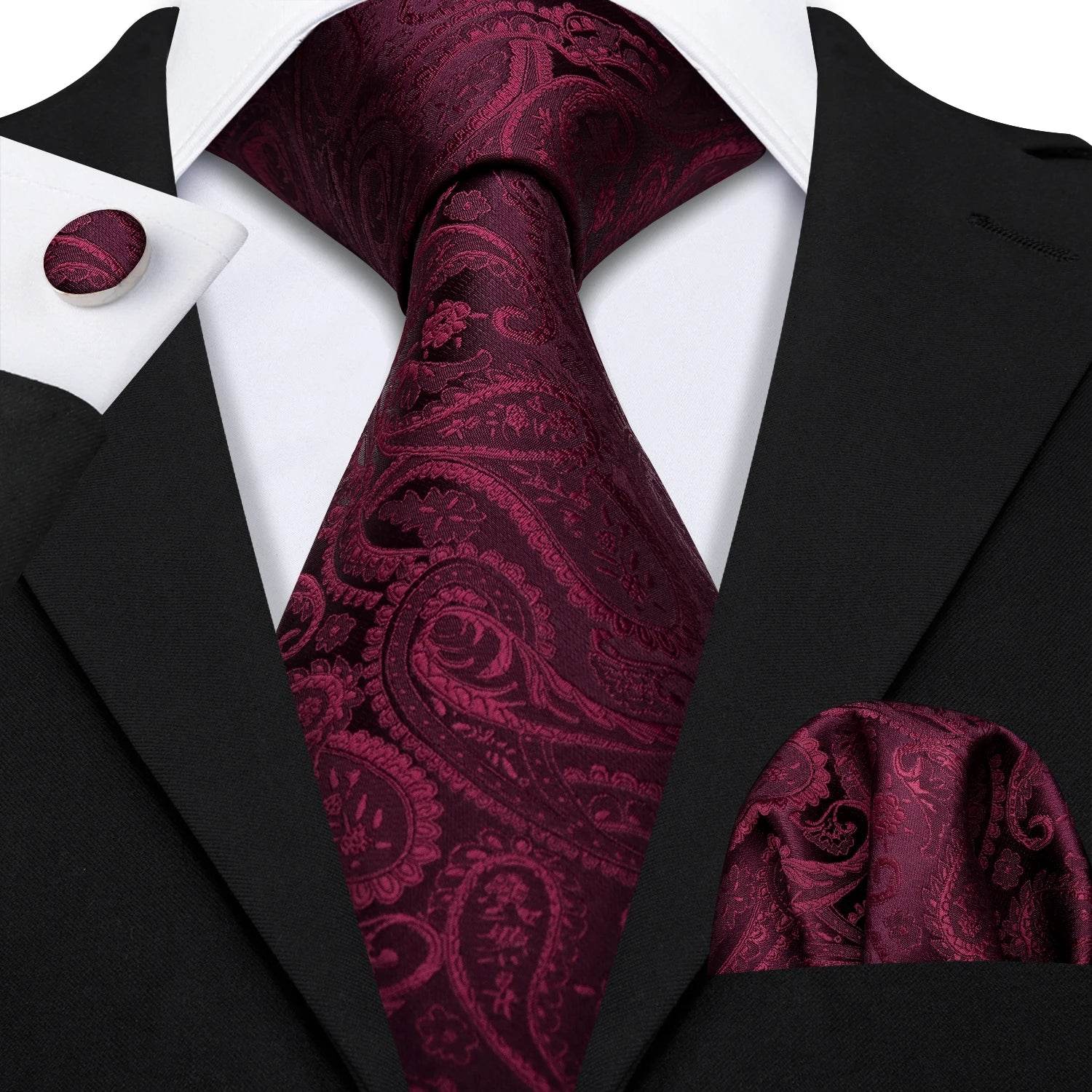 Red silk tie set for men, stylish formal accessory